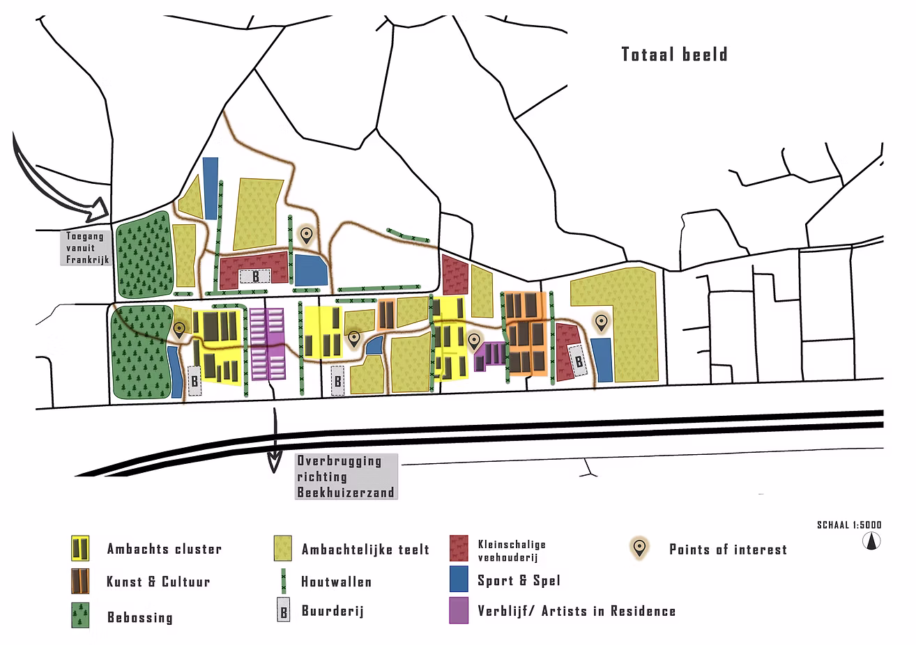 Kansenkaart van Stadsevelden met mogelijke landschappelijke structuren, routes en functies